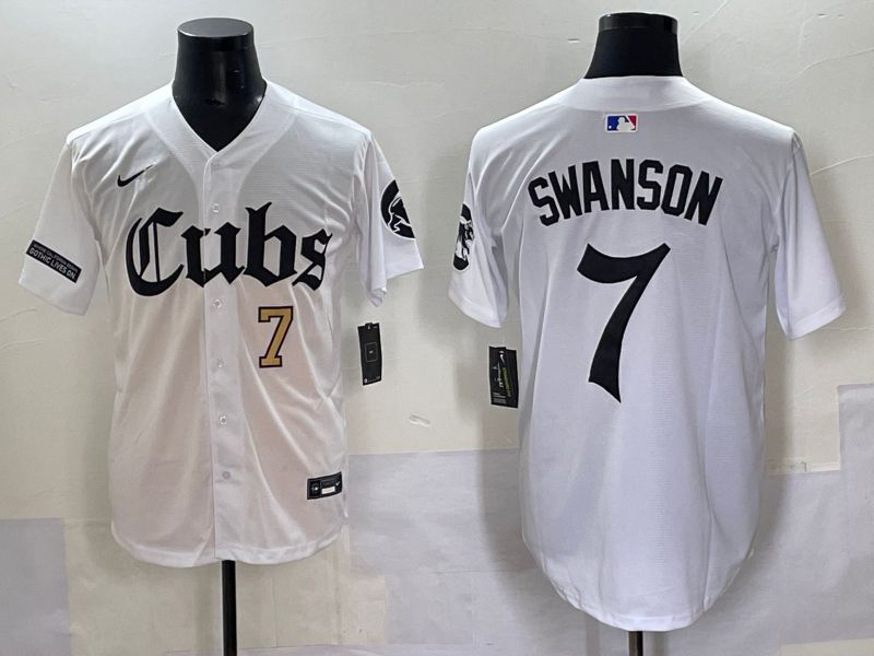 Men 2025 Chicago Cubs #7 Swanson White Five generations Joint Name Nike MLB Jersey style 3->chicago cubs->MLB Jersey